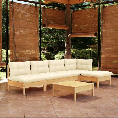 vidaXL Salon de jardin 6 pcs avec coussins crème bois de pin