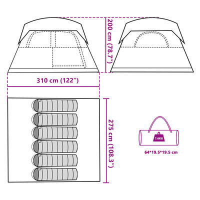 vidaXL Tente de cabine familiale 6 personnes orange imperméable