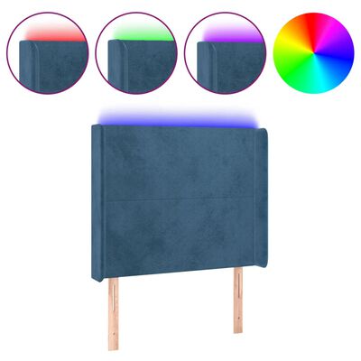 vidaXL Tête de lit à LED Bleu foncé 103x16x118/128 cm Velours