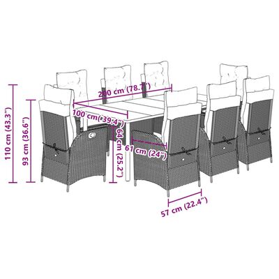 vidaXL Ensemble à manger de jardin et coussins 9 pcs gris clair rotin