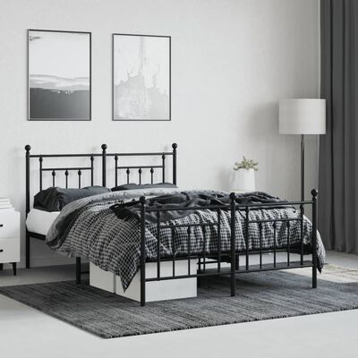 vidaXL Cadre de lit métal sans matelas avec pied de lit noir 140x190cm