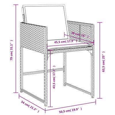 vidaXL Ensemble à manger de jardin coussins 7pcs Noir Résine tressée