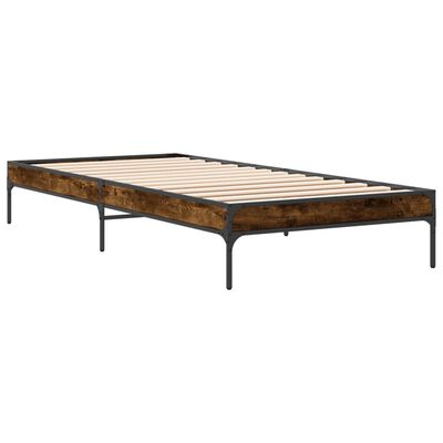 vidaXL Cadre de lit chêne fumé 75x190 cm bois d'ingénierie et métal