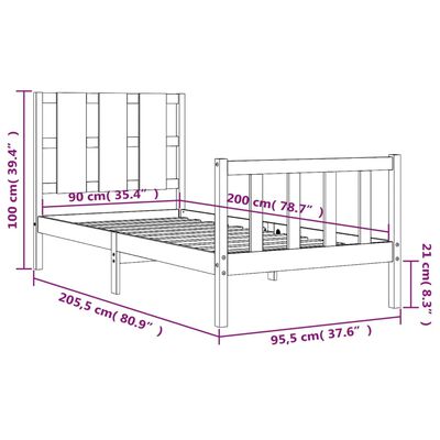 vidaXL Cadre de lit avec tête de lit 90x200 cm bois massif