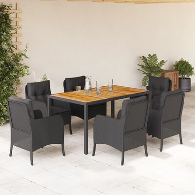 vidaXL Ensemble à manger de jardin coussins 7pcs Noir Résine tressée