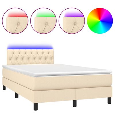 vidaXL Sommier à lattes de lit matelas et LED crème 120x190 cm tissu