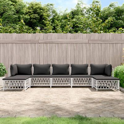 vidaXL Salon de jardin 7 pcs avec coussins blanc acier