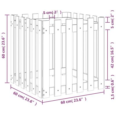 vidaXL Jardinière avec design de clôture blanc 60x60x60 cm pin massif