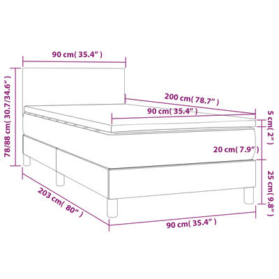 vidaXL Sommier à lattes de lit avec matelas Gris 90x200 cm Similicuir