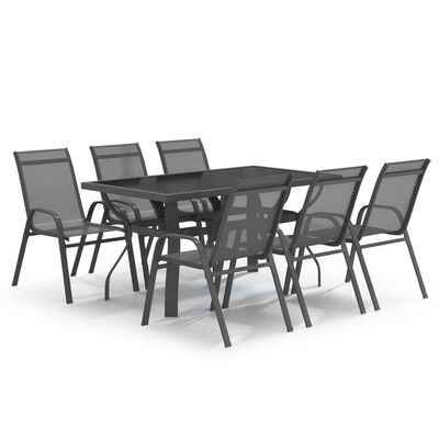 vidaXL Ensemble à manger de jardin 7 pcs Gris et noir