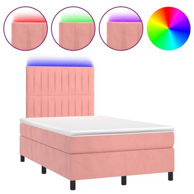 vidaXL Sommier à lattes de lit avec matelas LED Rose 120x200cm Velours