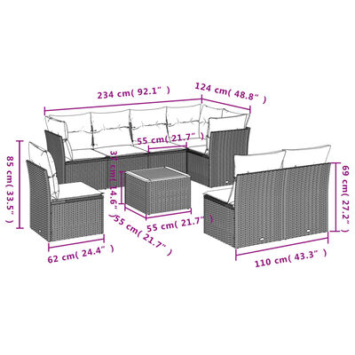 vidaXL Salon de jardin avec coussins 9 pcs beige résine tressée