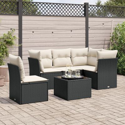 vidaXL Salon de jardin 6 pcs avec coussins noir résine tressée