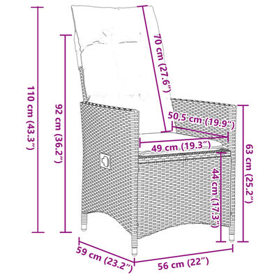 vidaXL Ensemble de bistro 3 pcs avec coussins beige résine tressée