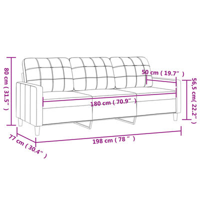 vidaXL Canapé à 3 places Gris foncé 180 cm Tissu