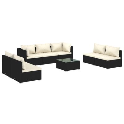 vidaXL Salon de jardin 8 pcs avec coussins Résine tressée Noir