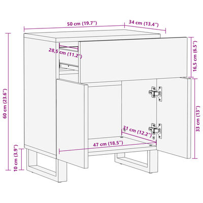 vidaXL Table de chevet 50x34x60 cm bois d'acacia solide