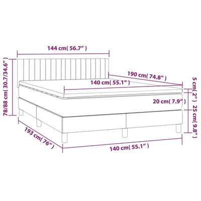 vidaXL Sommier à lattes de lit avec matelas Gris clair 140x190cm Tissu