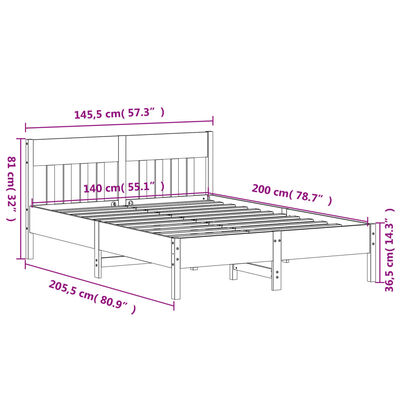 vidaXL Cadre de lit sans matelas blanc 140x200 cm bois de pin massif