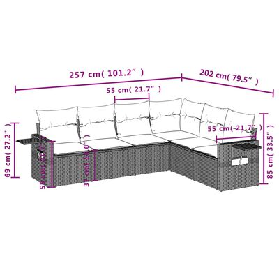 vidaXL Salon de jardin 6 pcs avec coussins gris résine tressée