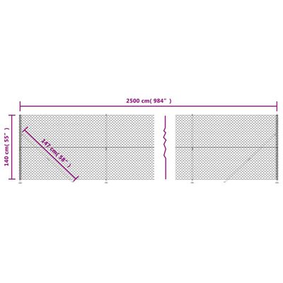 vidaXL Clôture en mailles de chaîne avec bride argenté 1,4x25 m