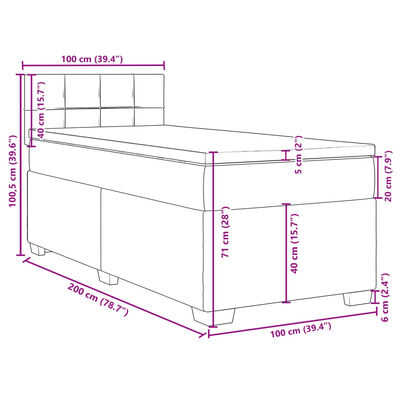 vidaXL Sommier à lattes de lit avec matelas Gris clair 100x200cm Tissu