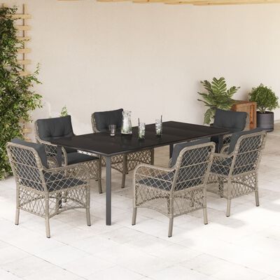 vidaXL Ensemble à manger de jardin et coussins 7 pcs gris clair rotin