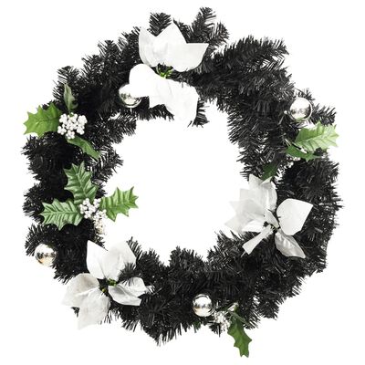 vidaXL Couronne de Noël avec lumières LED Noir 60 cm PVC