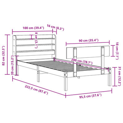 vidaXL Cadre de lit sans matelas blanc 90x200 cm bois de pin massif