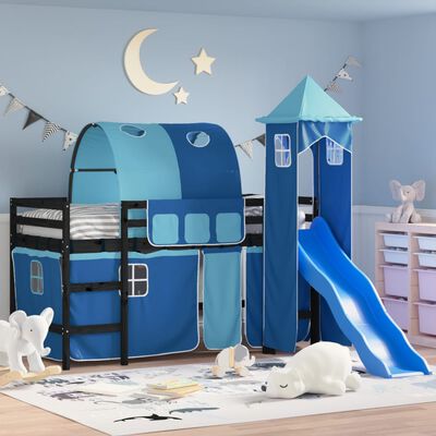 vidaXL Lit mezzanine enfants avec tour bleu 80x200cm bois pin massif