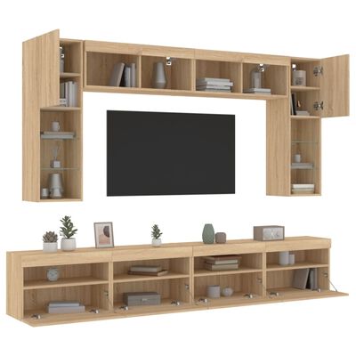 vidaXL Ensemble de meubles TV muraux 8pcs et lumières LED chêne sonoma