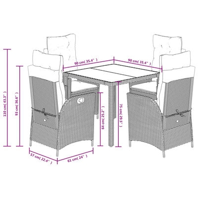 vidaXL Ensemble à manger de jardin coussins 5pcs Noir Résine tressée