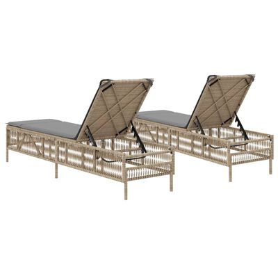 vidaXL Chaises longues avec coussins lot de 2 beige résine tressée