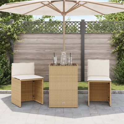 vidaXL Ensemble de bistro 3 pcs avec coussins beige résine tressée