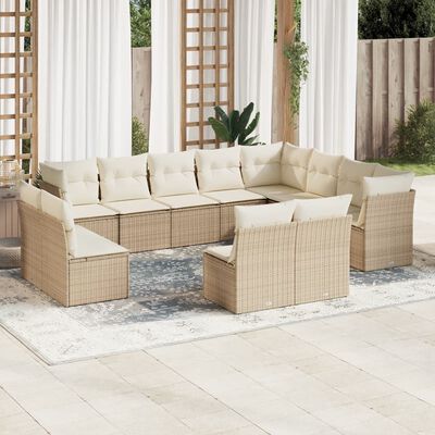 vidaXL Salon de jardin avec coussins 12 pcs beige résine tressée