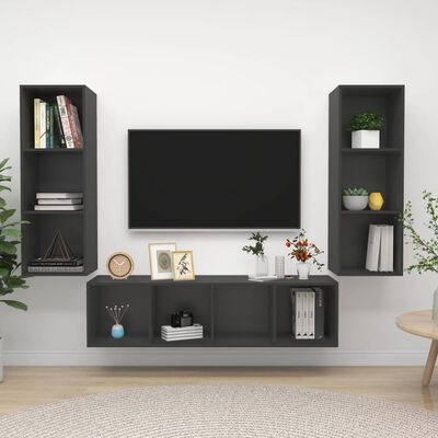 vidaXL Ensemble de meubles TV 3 pcs Gris Bois d'ingénierie