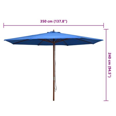 vidaXL Parasol d'extérieur avec mât en bois 350 cm Bleu