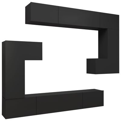 vidaXL Ensemble de meubles TV 8 pcs Noir Bois d'ingénierie