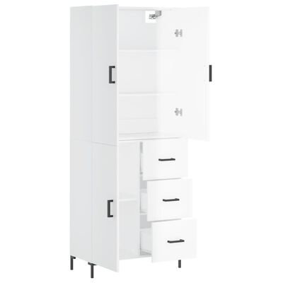 vidaXL Buffet haut Blanc brillant 69,5x34x180 cm Bois d'ingénierie