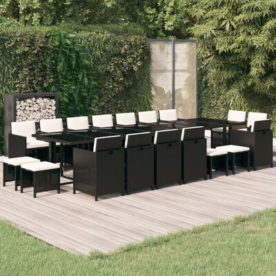 vidaXL Ensemble à manger de jardin coussins 19 pcs Résine tressée Noir