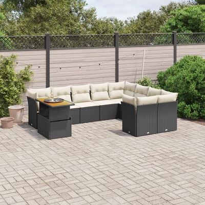 vidaXL Salon de jardin 10 pcs avec coussins noir résine tressée