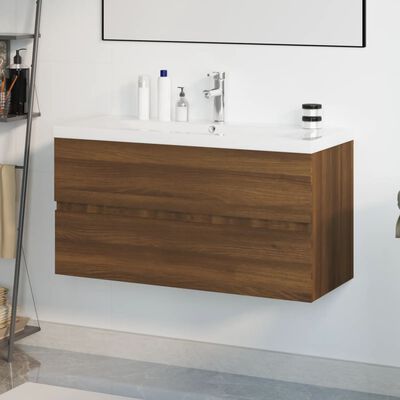 vidaXL Meuble lavabo avec bassin intégré Chêne brun Bois d'ingénierie