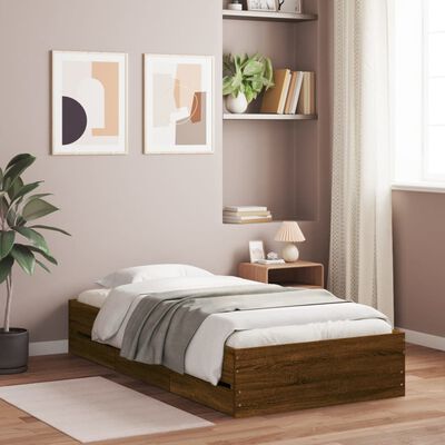 vidaXL Cadre de lit avec tiroirs sans matelas chêne marron 90x200 cm