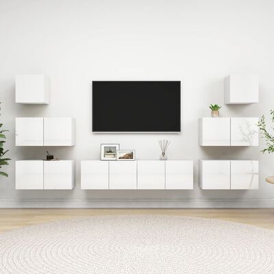 vidaXL Ensemble de meuble TV 8 pcs Blanc brillant Bois d'ingénierie