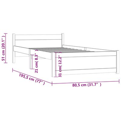 vidaXL Cadre de lit Marron miel Bois massif 75x190 cm Petit simple