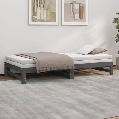 vidaXL Lit coulissant Gris 2x(90x200) cm Bois de pin massif