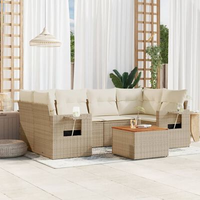 vidaXL Salon de jardin avec coussins 7 pcs beige résine tressée