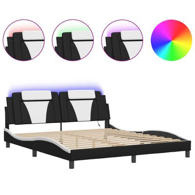 vidaXL Cadre de lit avec LED sans matelas noir et blanc 180x200 cm