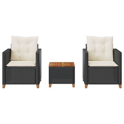 vidaXL Ensemble de bistro 3 pcs et coussins noir résine tressée acacia