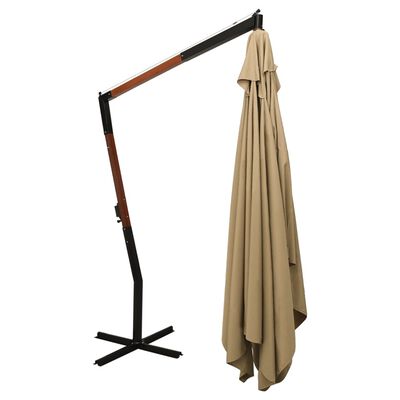 vidaXL Parasol en porte-à-faux avec mât en bois 400x300 cm Taupe